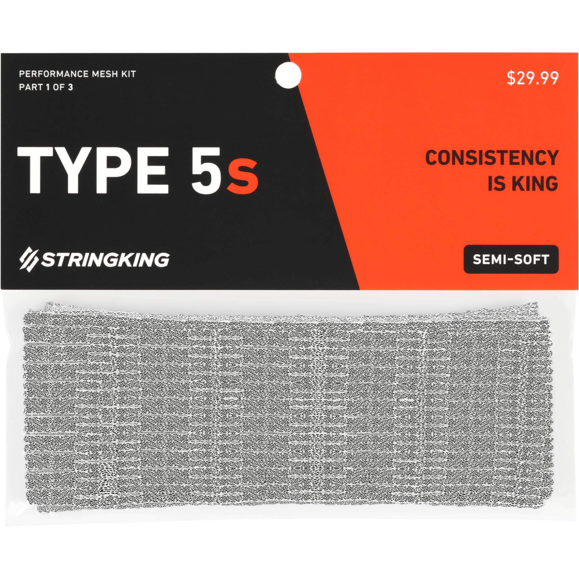 StringKing Type 5s Lacrosse Mesh- Heathered Grey | Top String Lacrosse