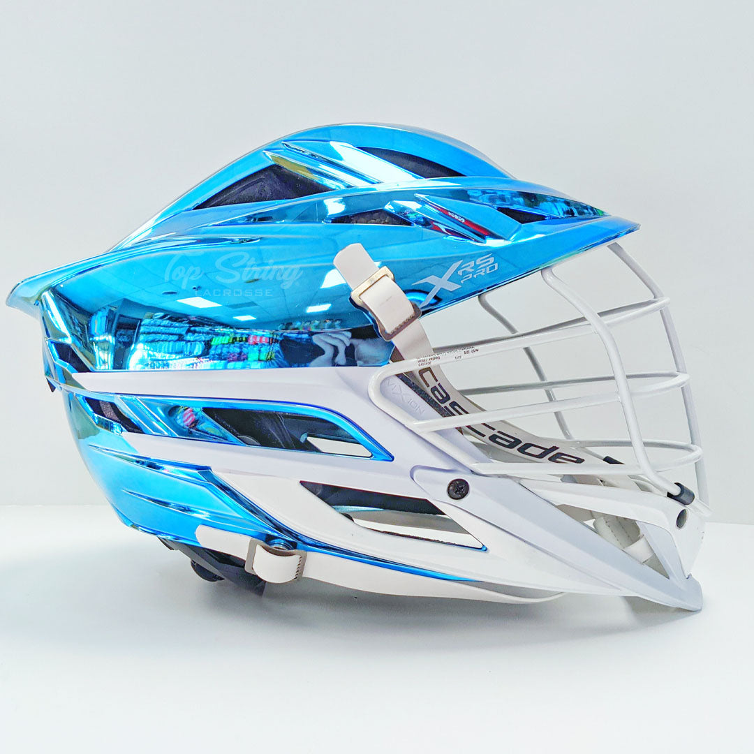 blue chrome football helmet Cascade XRS Pro Helmet - Carolina Blue Chrome Shell - White Mask - White Chin