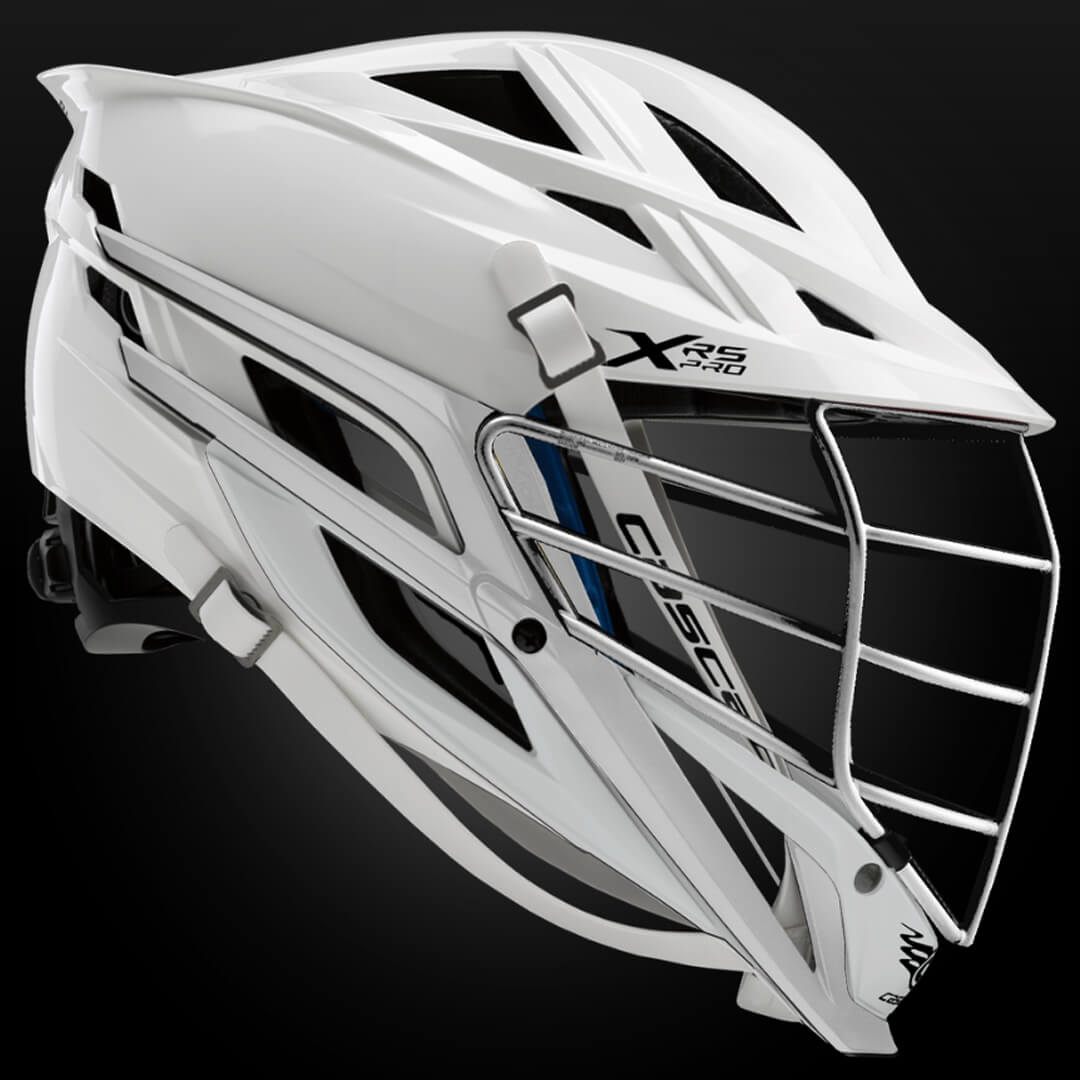 Cascade XRS Pro Lacrosse Helmet - White Shell - Chrome Facemask - Top String Lacrosse