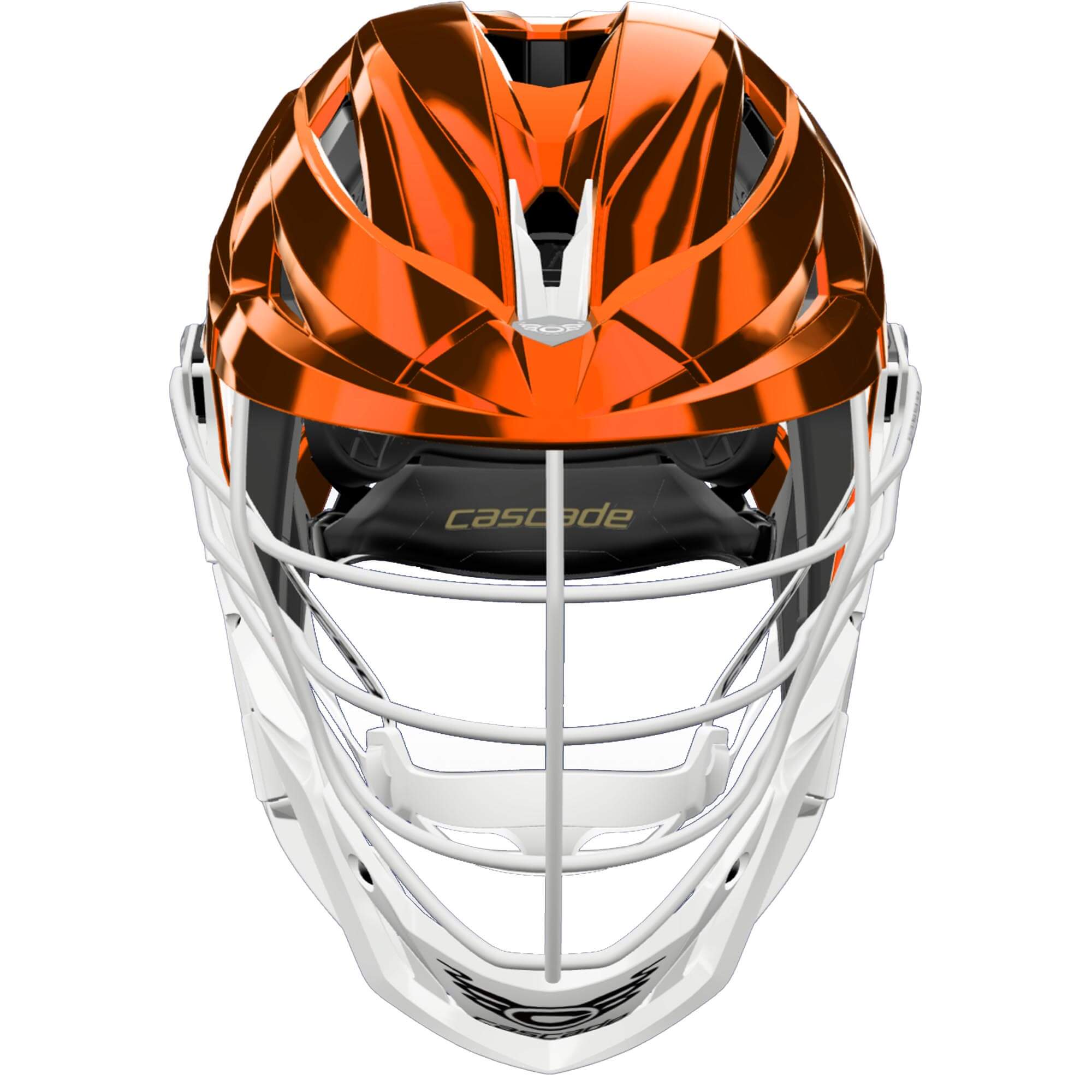 Cascade Z Lacrosse Helmet - Orange Chrome Shell - White Mask - White Chin - White Strap | Top String Lacrosse