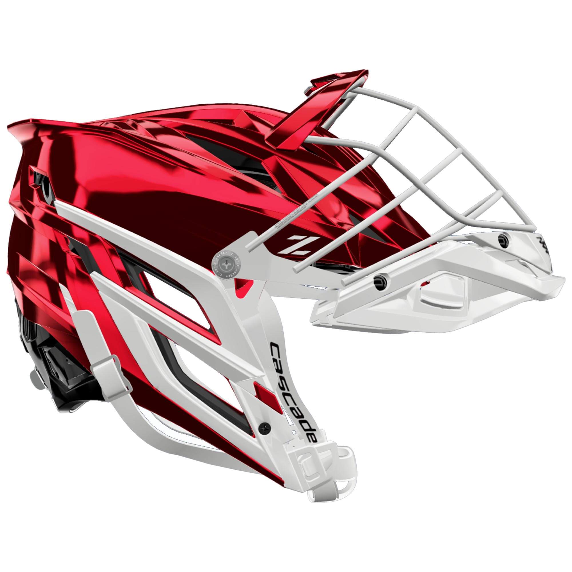 Cascade Z Lacrosse Helmet - Red Chrome Shell - White Mask - White Chin - White Strap | Top String Lacrosse