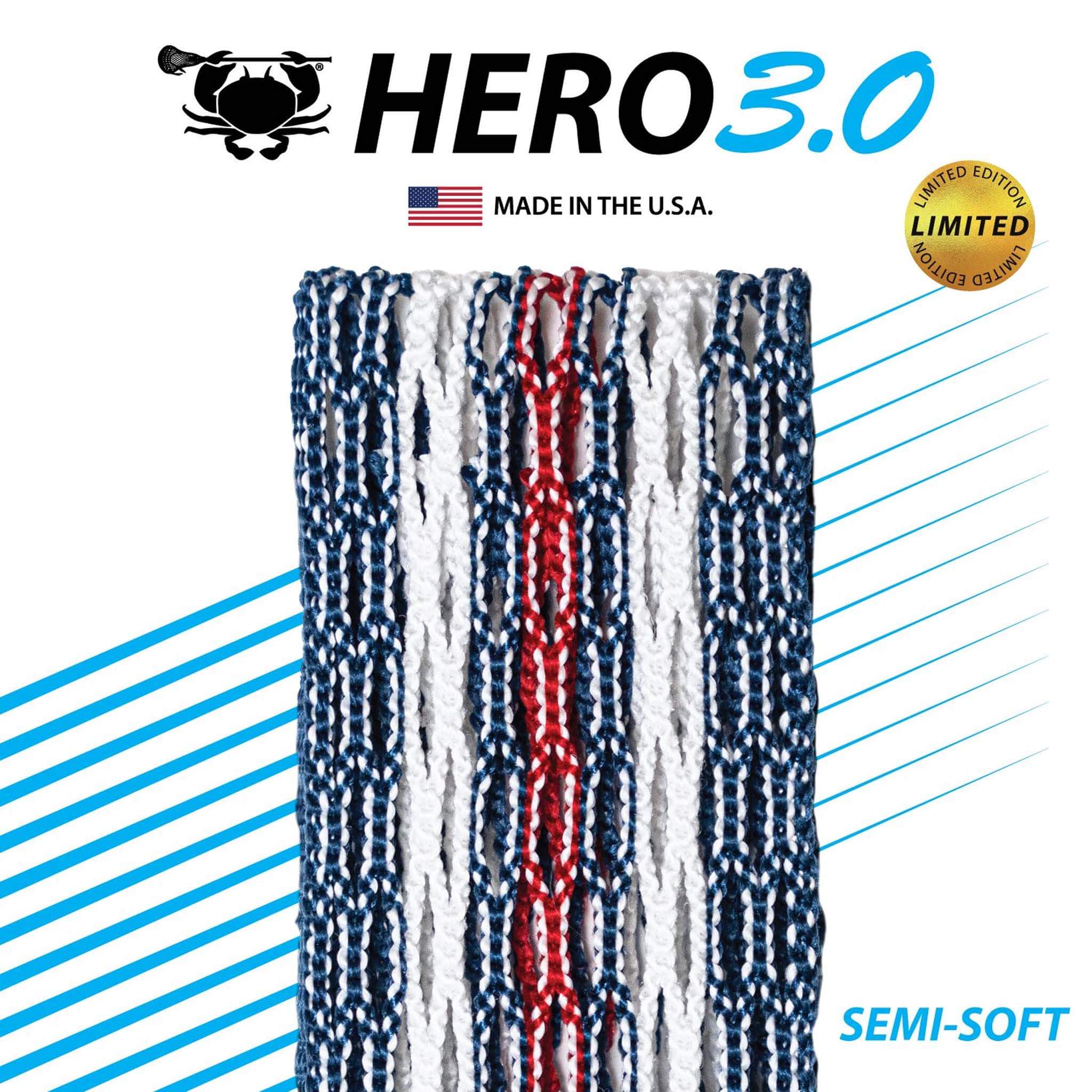 ECD Hero 3.0 USA 2024 Storm Striker LE Semi-Soft Lacrosse Mesh | Top String Lacrosse
