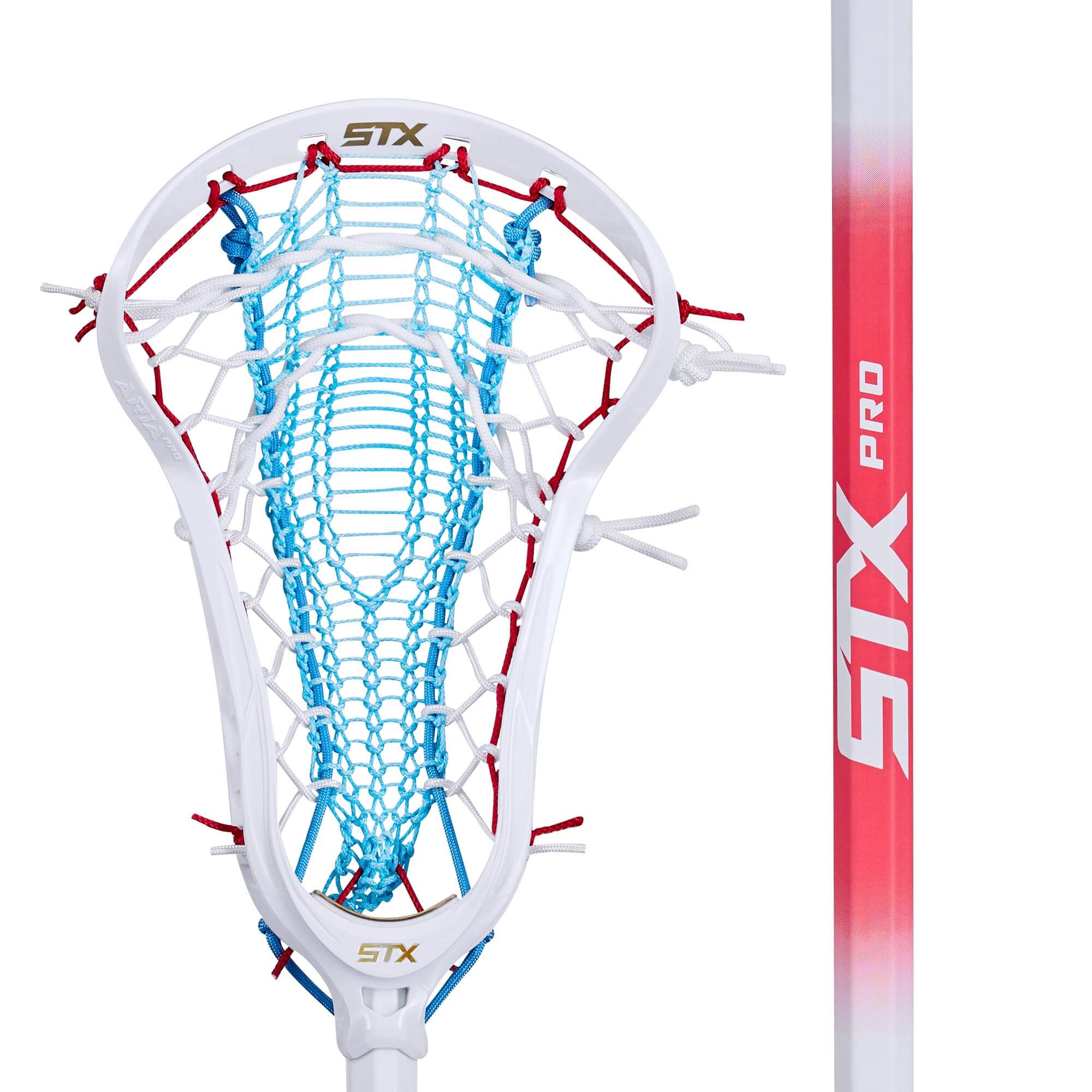 STX Aria Pro Red, White and Blue 10 Degree Composite Complete Women's Lacrosse Stick | Top String Lacrosse