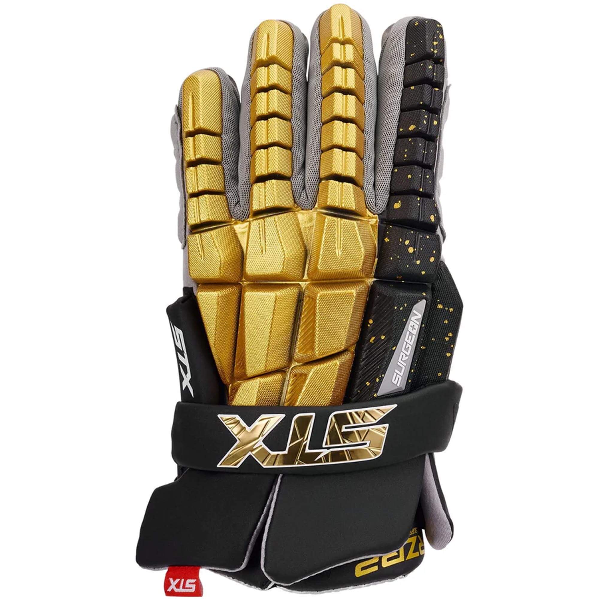 STX Surgeon RZR2 LE Black/Gold Lacrosse Gloves | Top String Lacrosse