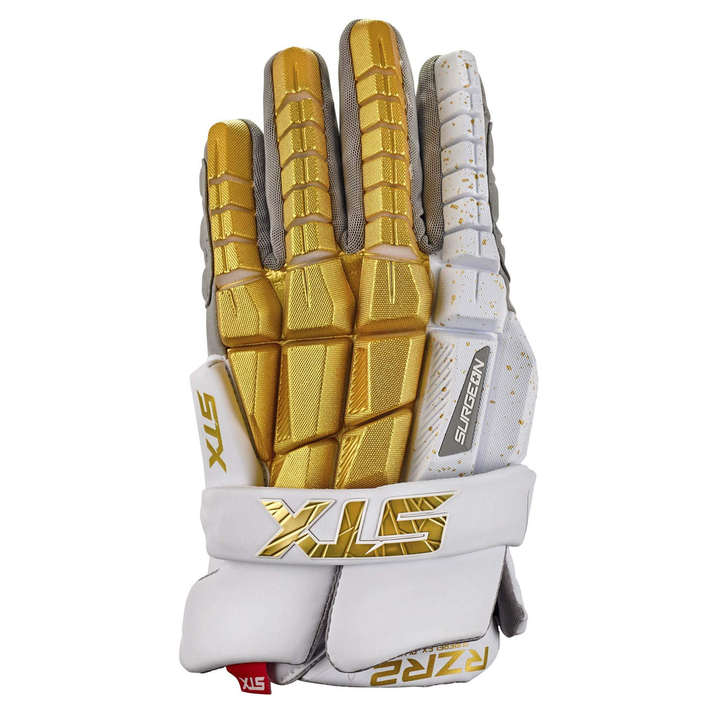 STX Surgeon RZR2 LE Gold Lacrosse Gloves Top String Lacrosse