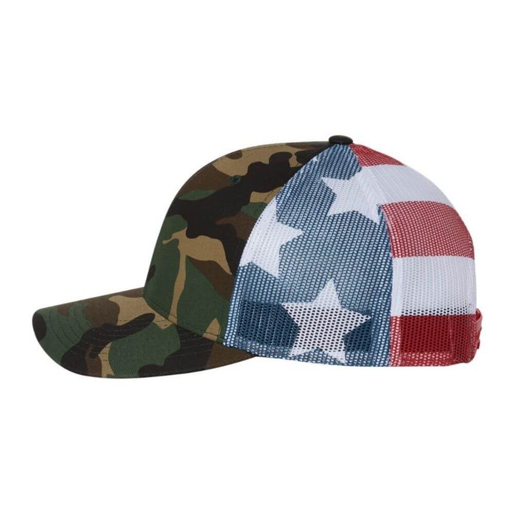 Top String Lacrosse Trucker Hat - Green Camo/ Stars & Stripes - Top String Lacrosse