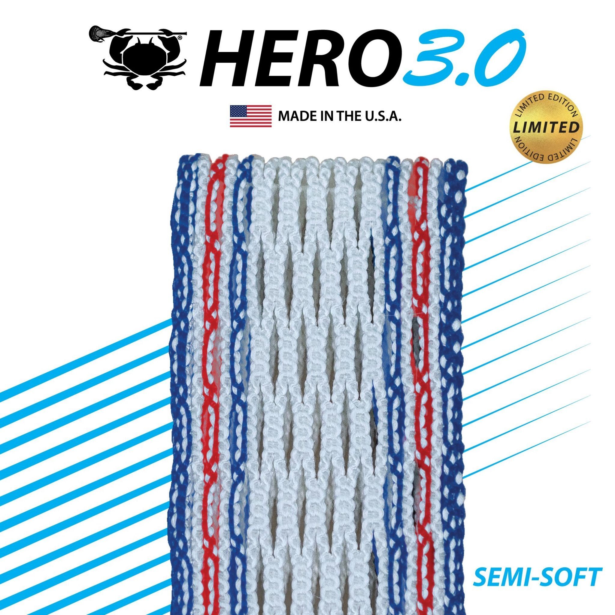 ECD Hero 3.0 USA STRIKER LE Semi-Soft Lacrosse Mesh Stringing Piece - Top String Lacrosse