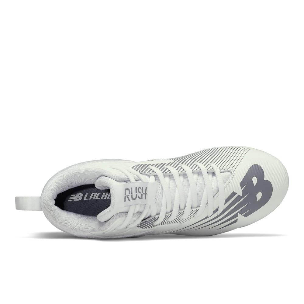 New Balance Rush V2 Jr White Lacrosse Cleats - Top String Lacrosse