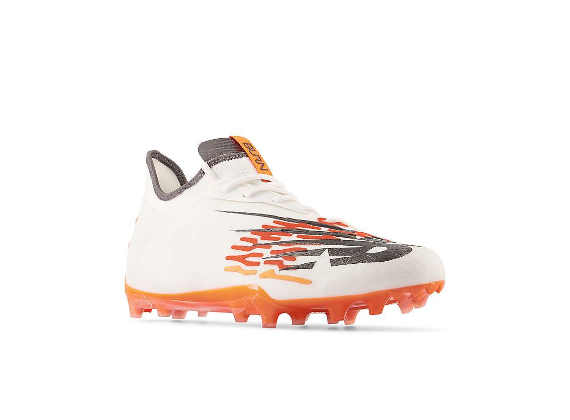 New Balance Burn X3 White/Orange/Grey Lacrosse Cleats - Top String Lacrosse