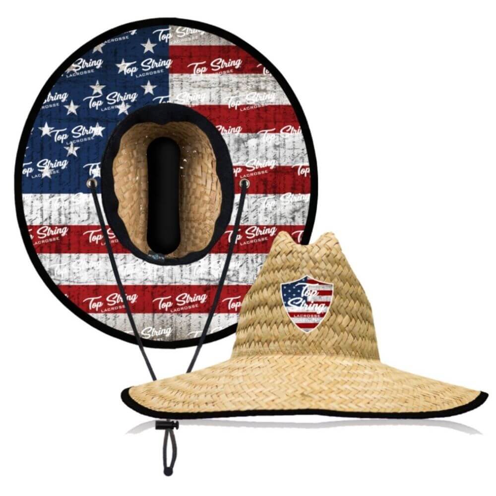 Under Brim Straw Hat - USA Flag - Top String Lacrosse