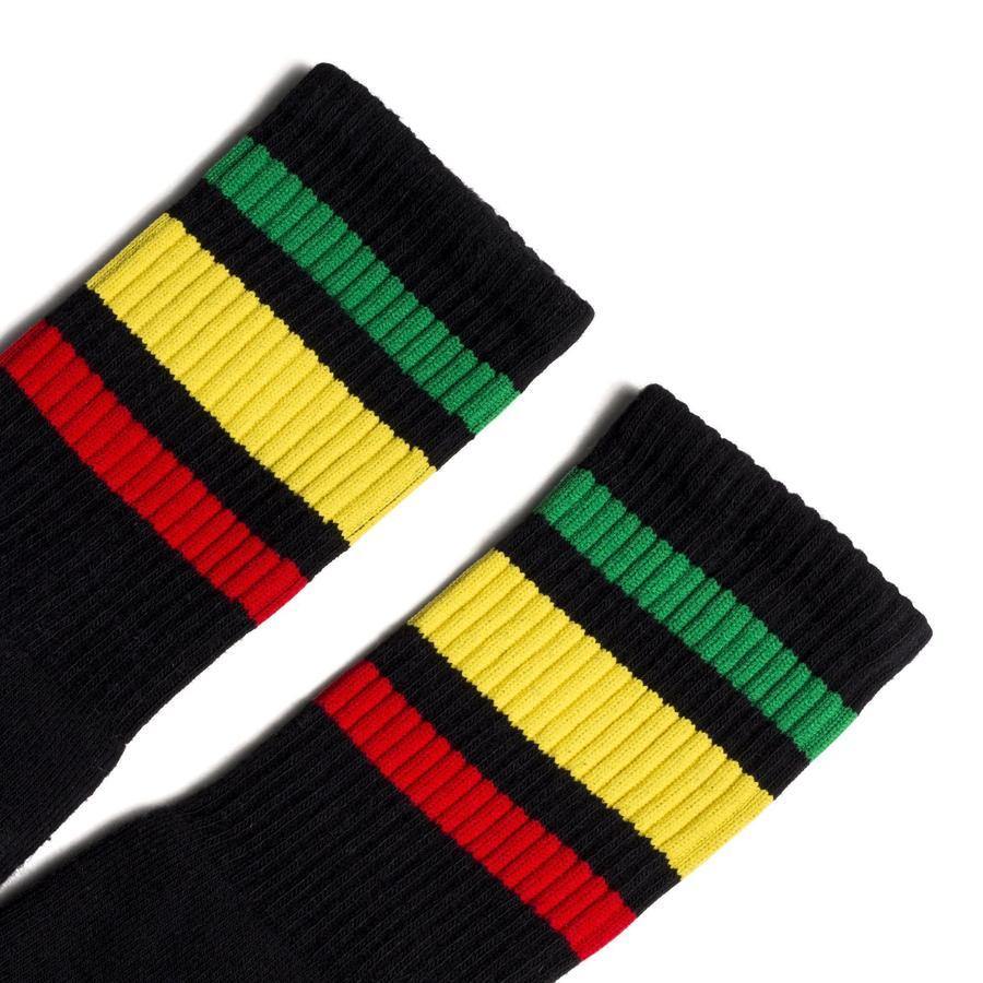 Socco I Rasta Stripe Socks - White I Made in USA. L/XL / White / Crew