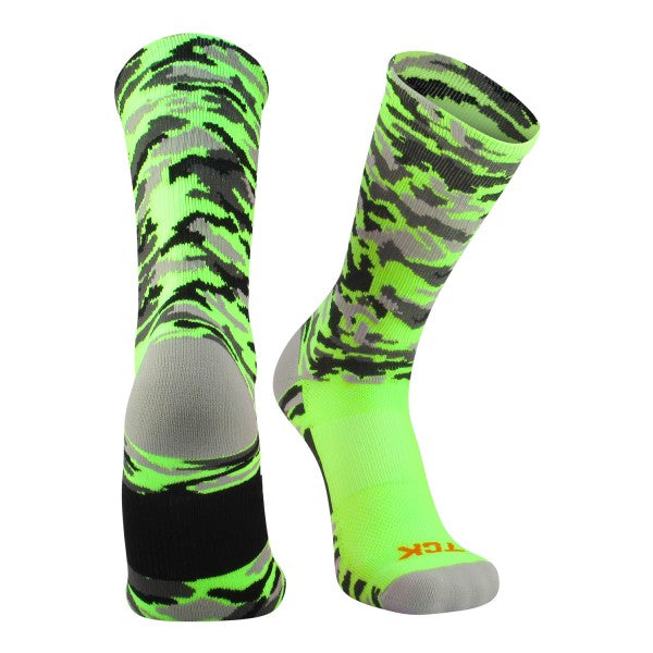TCK Baseline Camo Crew Lacrosse Sock - Neon Green - Top String Lacrosse