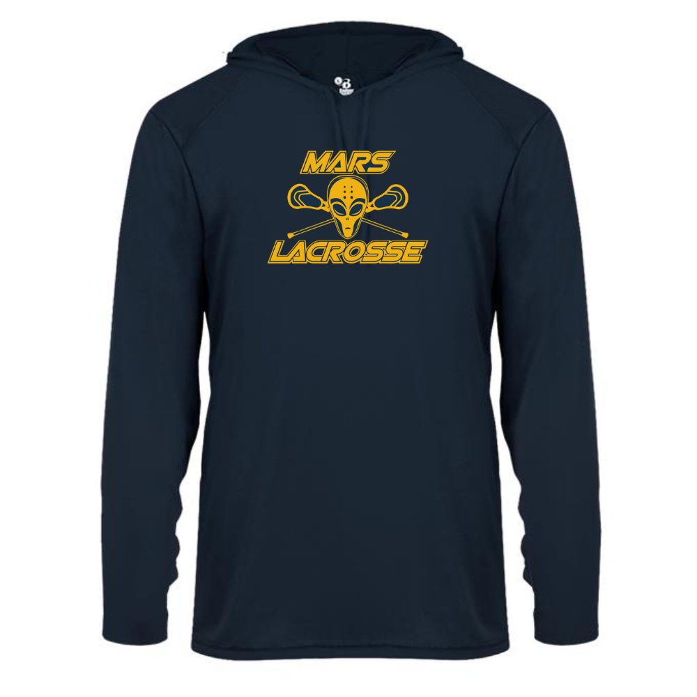 MYLA - Adult Performance Long Sleeve Hooded T-Shirt - Navy - Stick Logo
