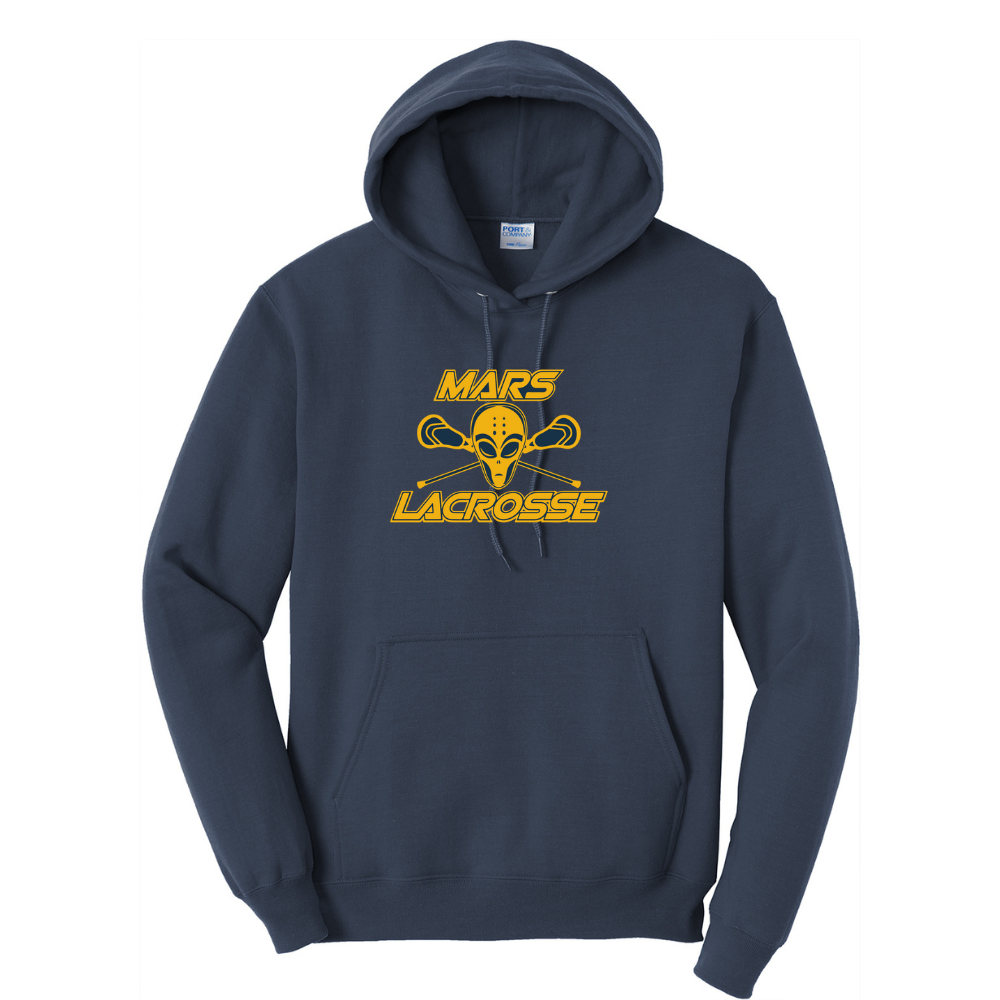 MYLA - Adult Core Fleece Pullover Hooded Sweatshirt - Navy - Stick Logo