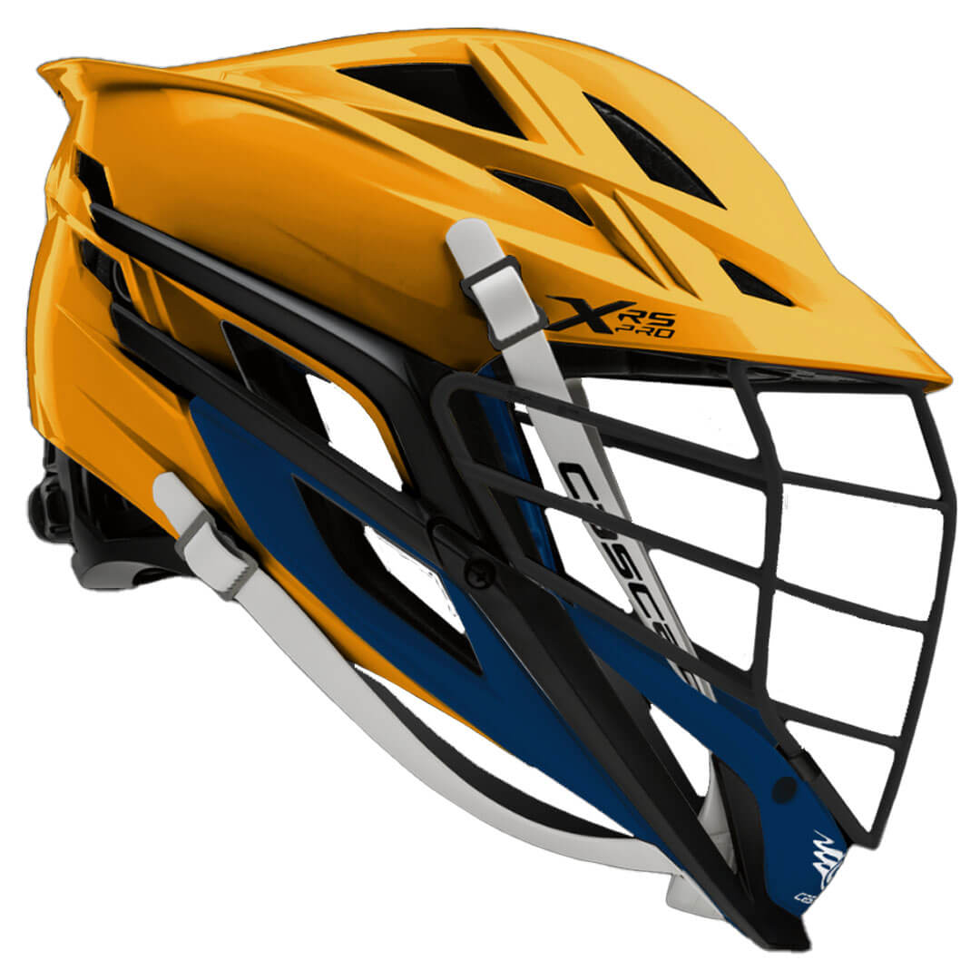 Cascade XRS Pro Helmet - Athletic Gold Shell - Black Mask - Navy Blue Chin - White Strap