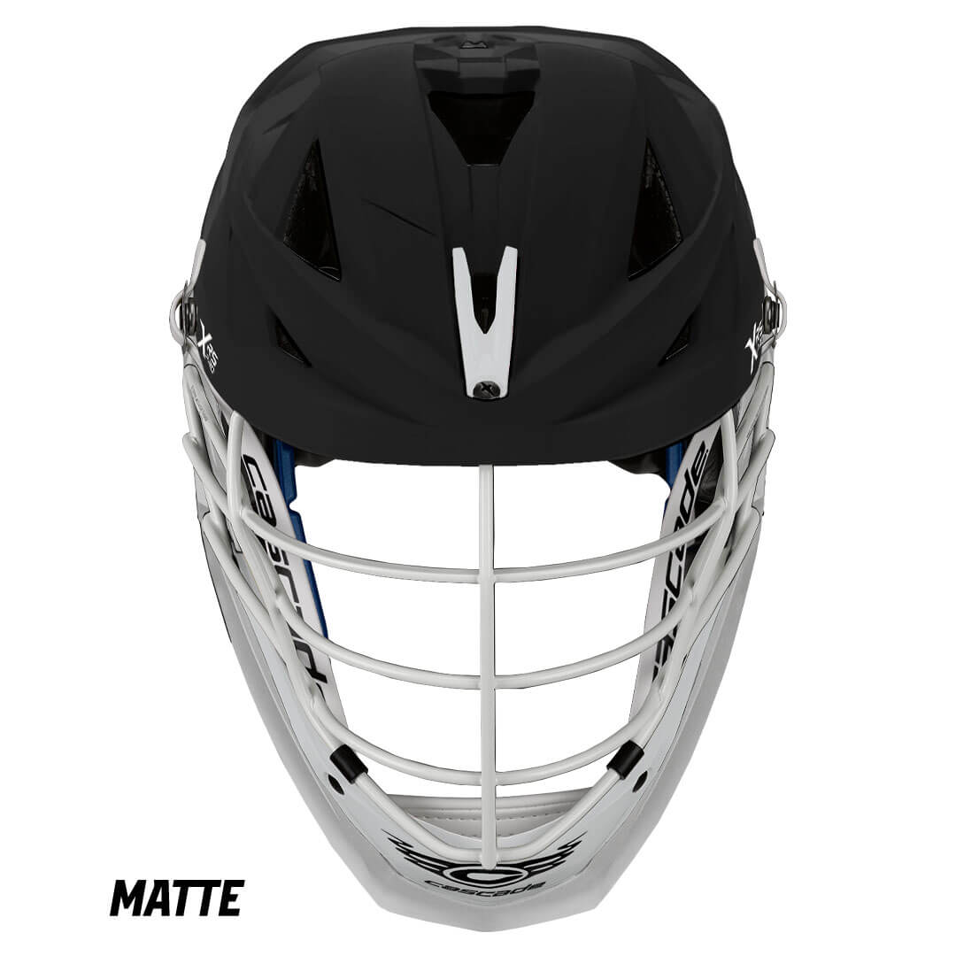 Cascade XRS Pro Helmet - Matte Black Shell - White Mask - White Chin - White Strap - Top String Lacrosse