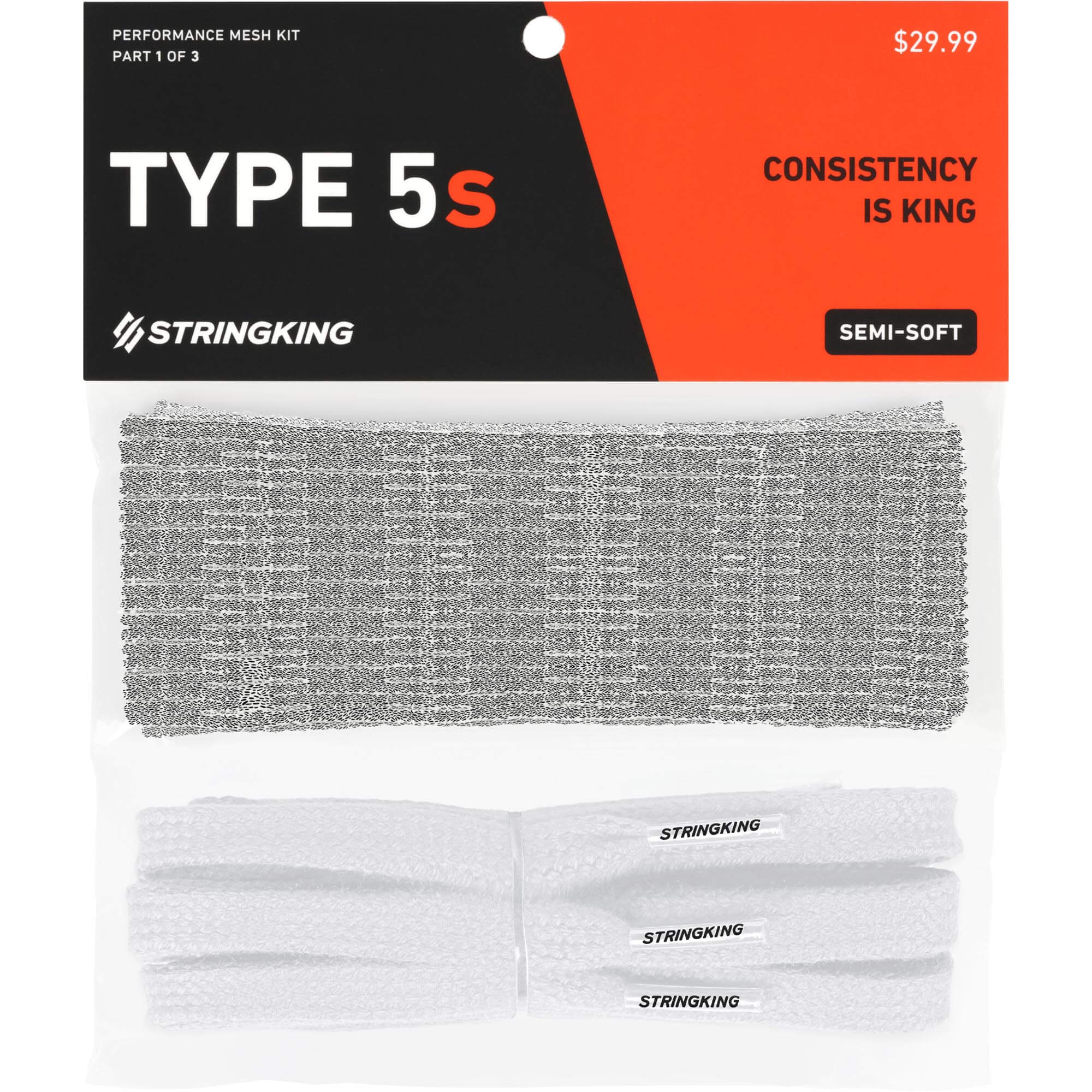 StringKing Type 5s Lacrosse Mesh Kit - Heathered Gray | Top String Lacrosse