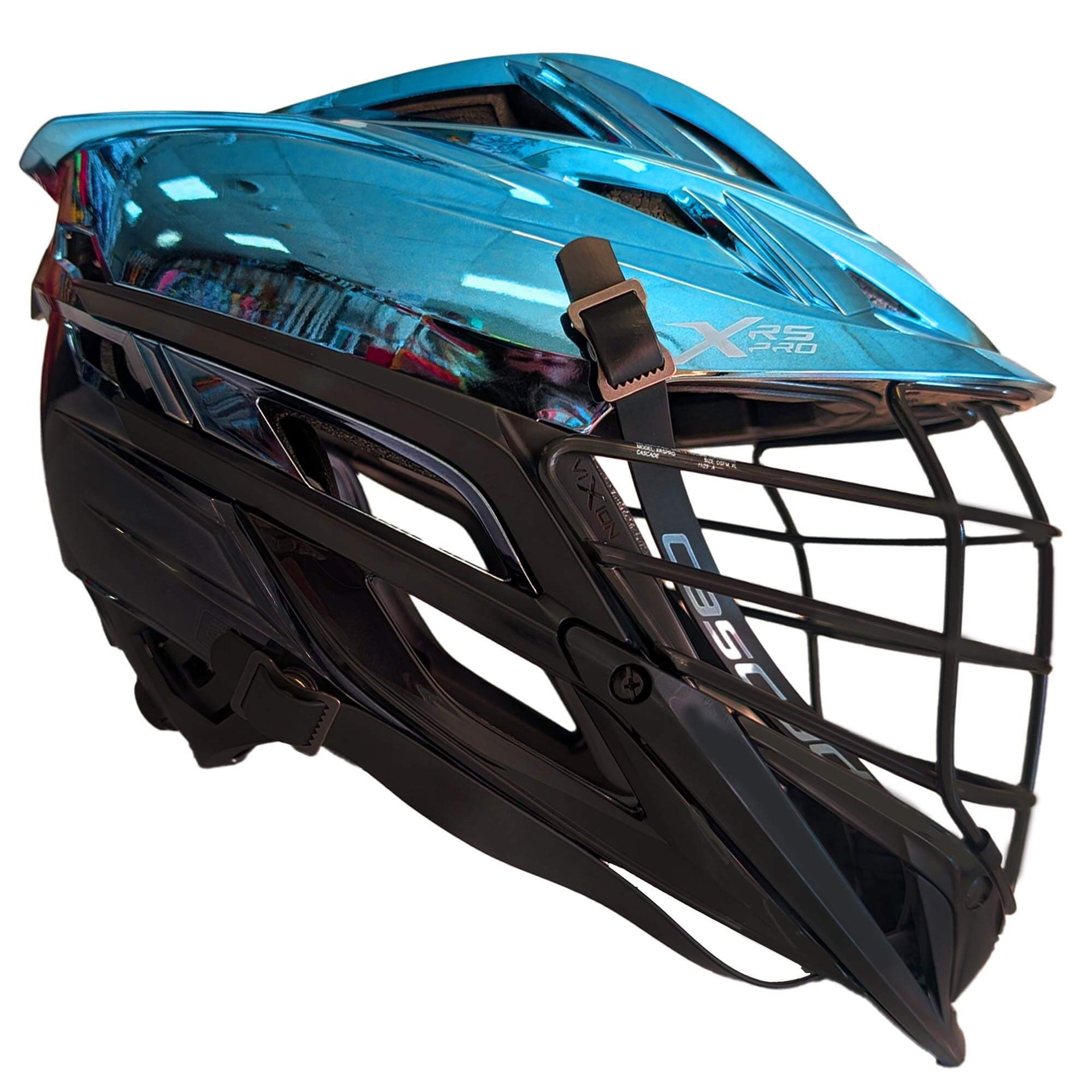 black blue and chrome football helmet Cascade Adult XRS Pro Quick Clip Custom Lacrosse Helmet, Men's, Matte Shell/White Facemask point chinstrap Carolina Chrome Football Helmets |