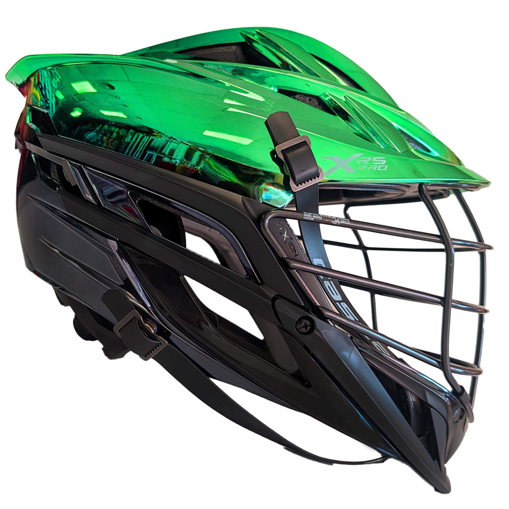 Cascade XRS Pro Helmet - Green to Black Chrome Fade Shell - Black Mask - Black Chin - Black Strap | Top String Lacrosse