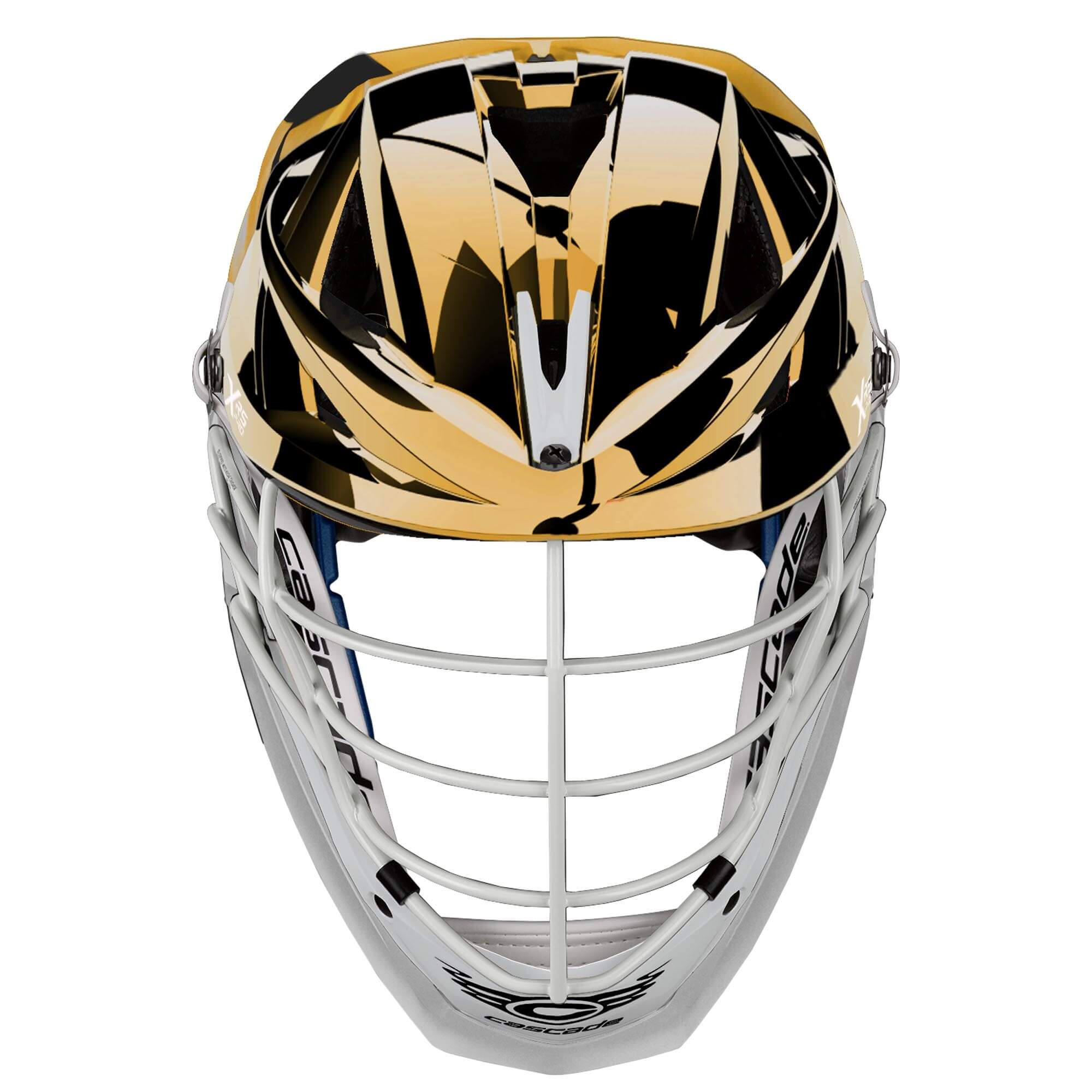 Cascade XRS Pro Helmet - Gold Chrome Shell - White Mask - White Chin - White Strap | Top String Lacrosse