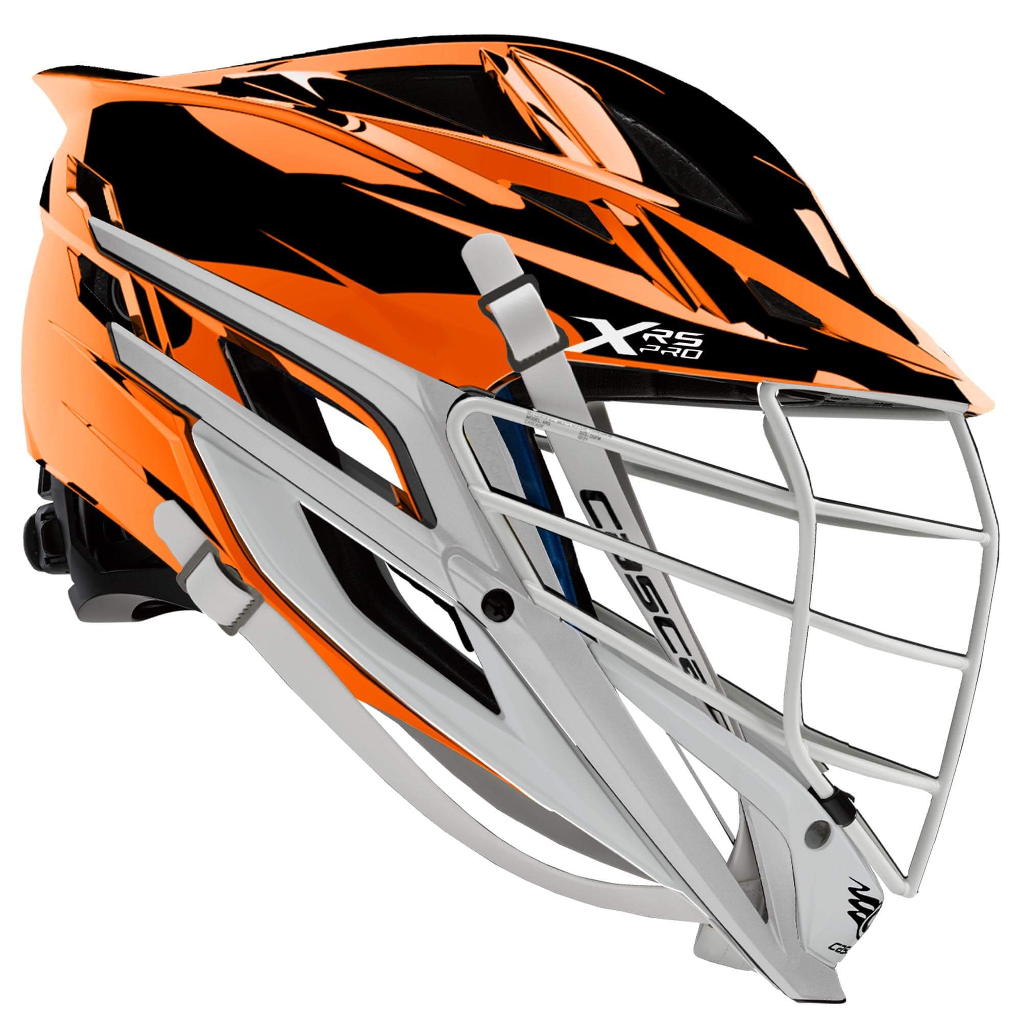 Cascade XRS Pro Helmet - Orange  Chrome Shell - White Mask - White Chin - White Strap | Top String Lacrosse