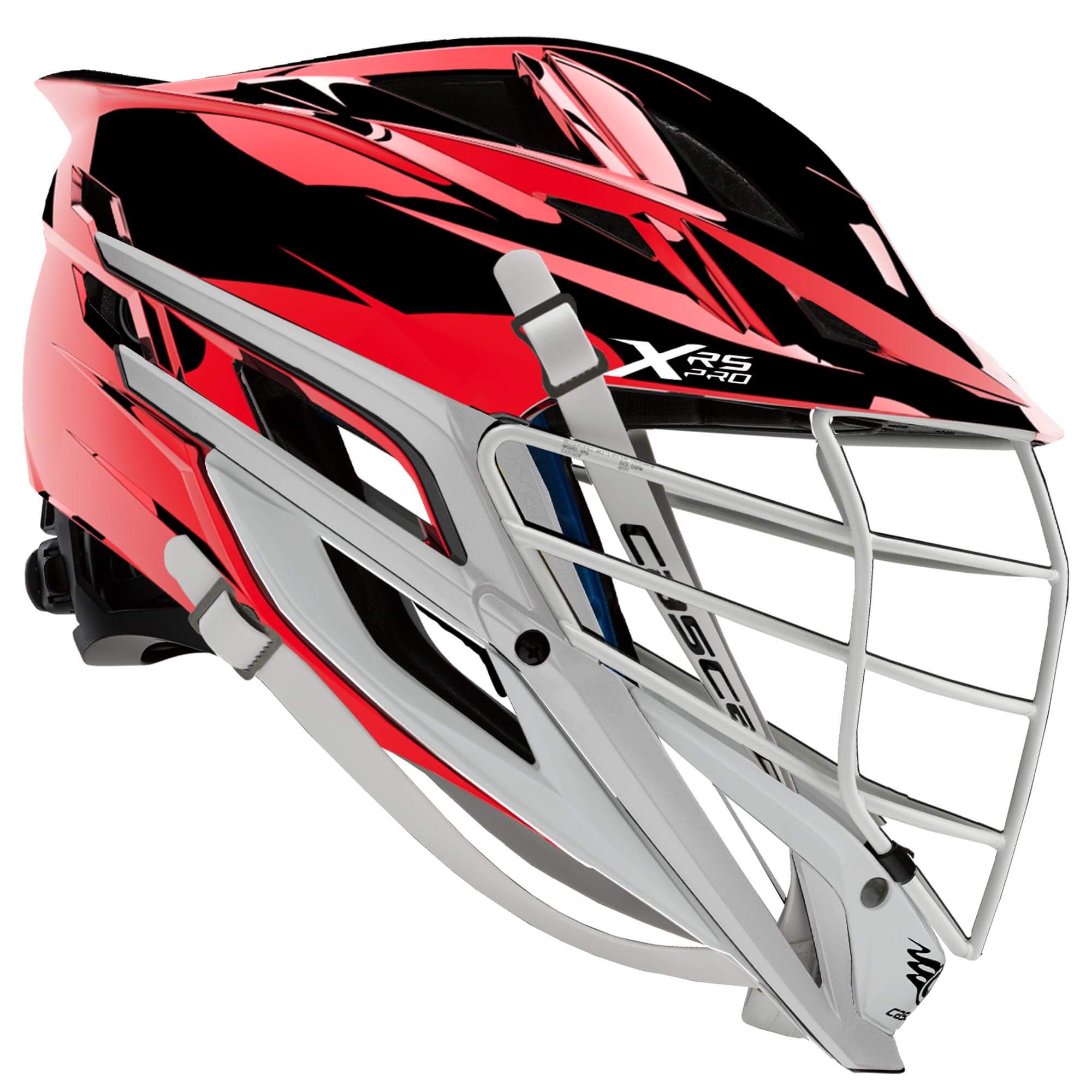 Cascade XRS Pro Helmet - Red Chrome Shell - White Mask - White Chin - White Strap | Top String Lacrosse