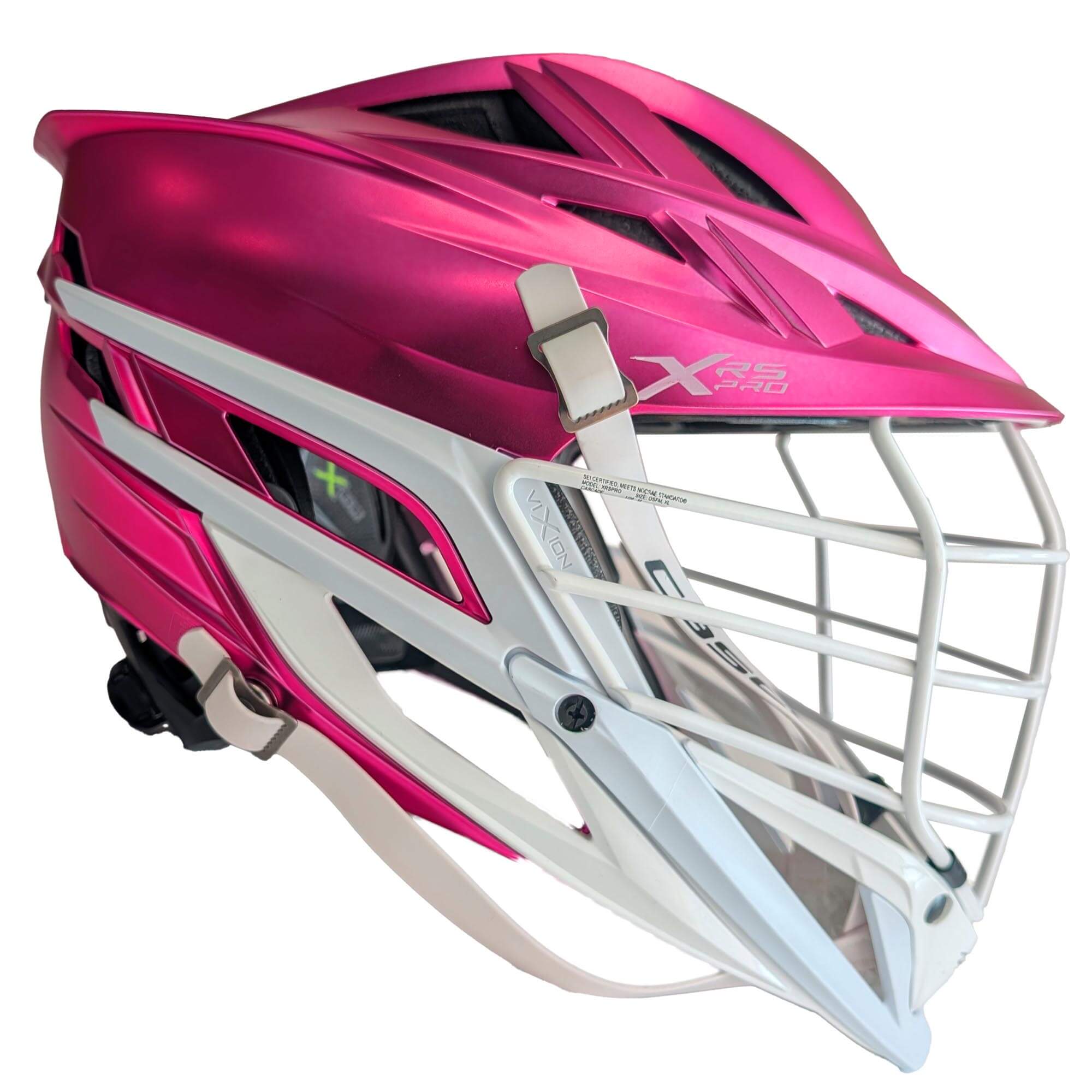 Cascade XRS Pro Helmet - Pink Satin Shell - White Mask - White Chin - White Strap | Top String Lacrosse