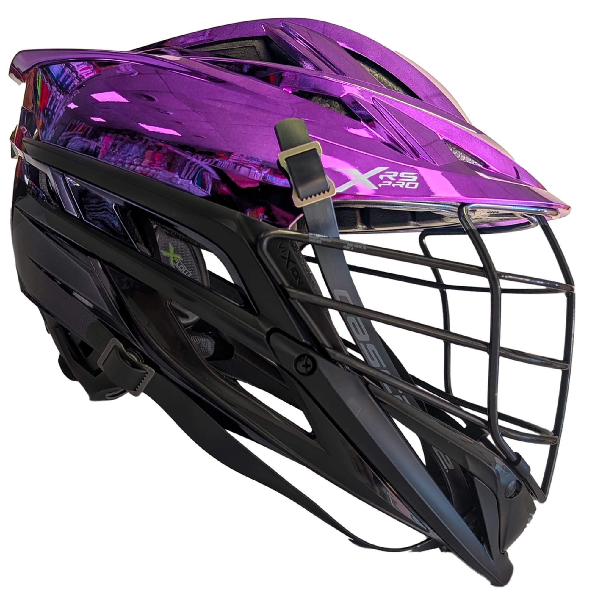 Cascade XRS Pro Helmet - Purple to Black Chrome Fade Shell - Black Mask - Black Chin - Black Strap | Top String Lacrosse