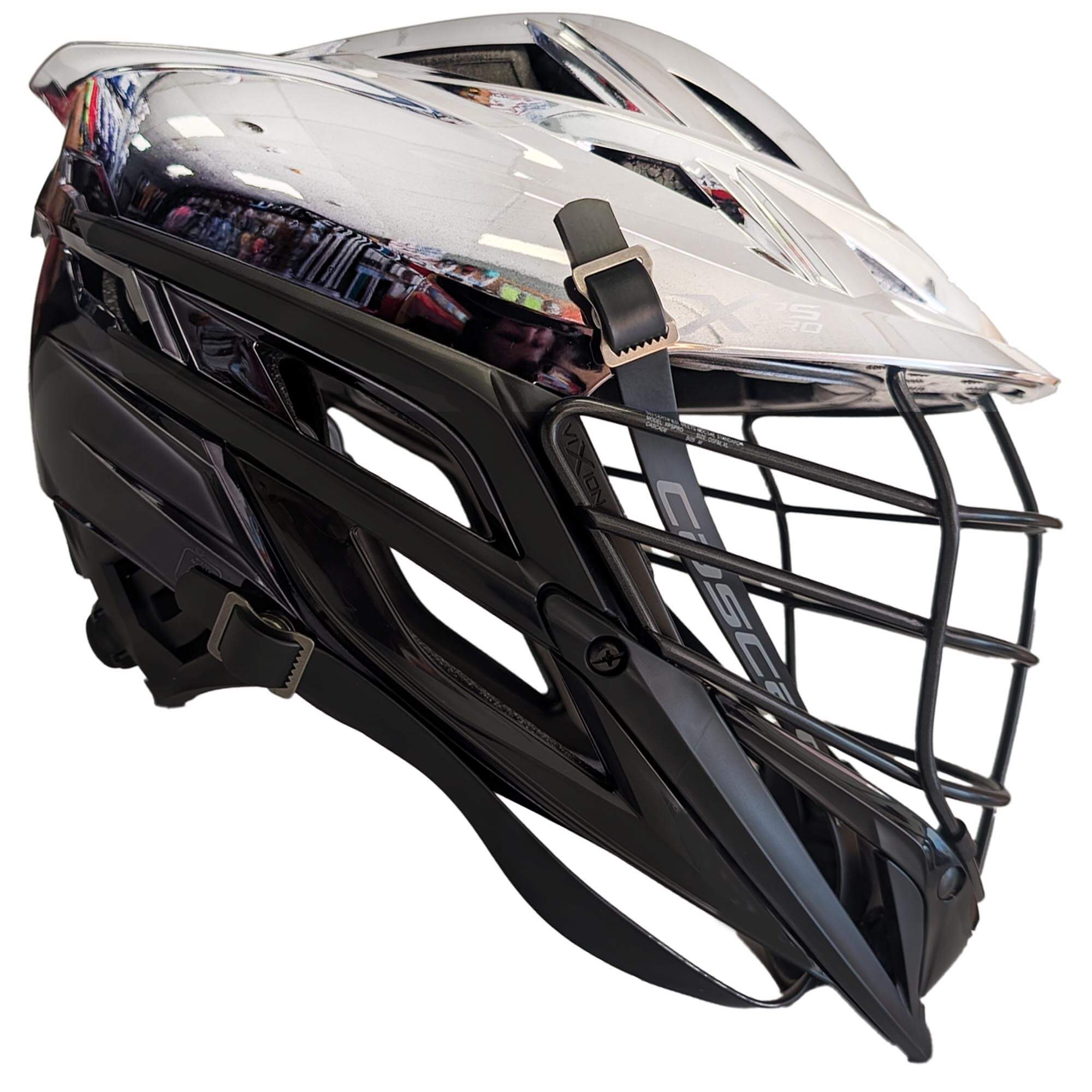 Cascade XRS Pro Helmet - Chrome/Black Fade Shell - Black Mask - Black Chin - Black Strap | Top String Lacrosse