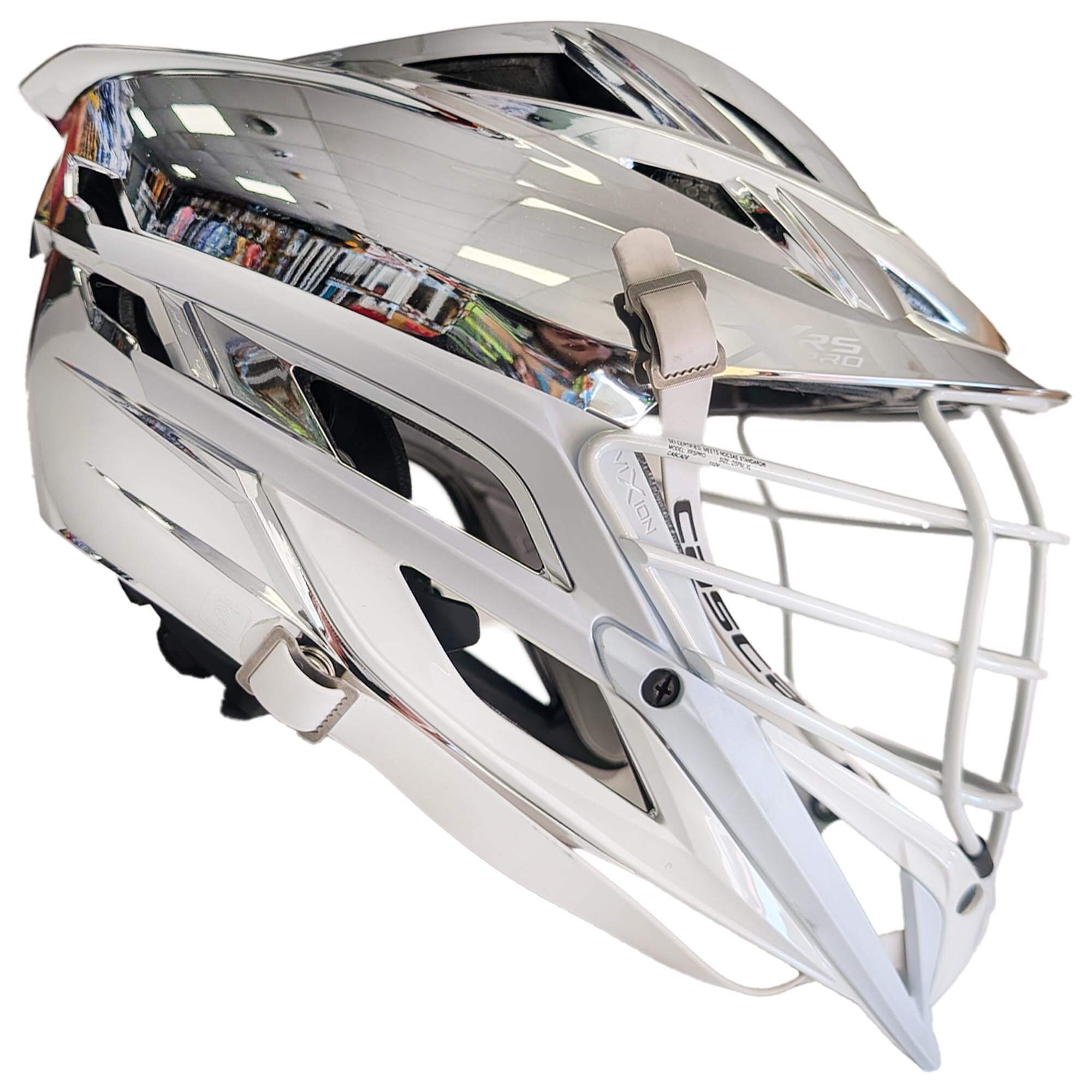 Cascade XRS Pro Helmet - Chrome Shell - White Mask - White Chin - White Strap | Top String Lacrosse