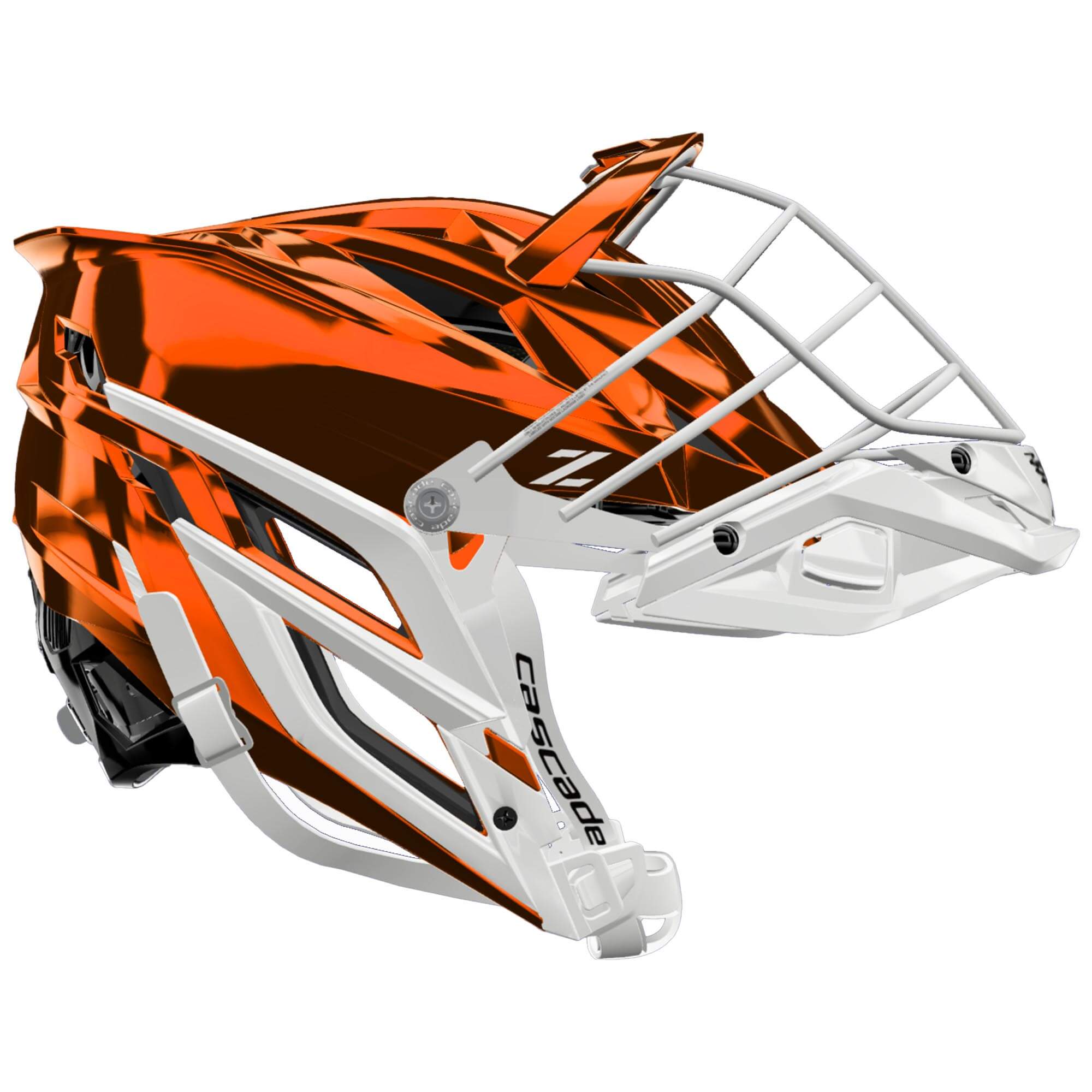Cascade Z Lacrosse Helmet - Orange Chrome Shell - White Mask - White Chin - White Strap | Top String Lacrosse