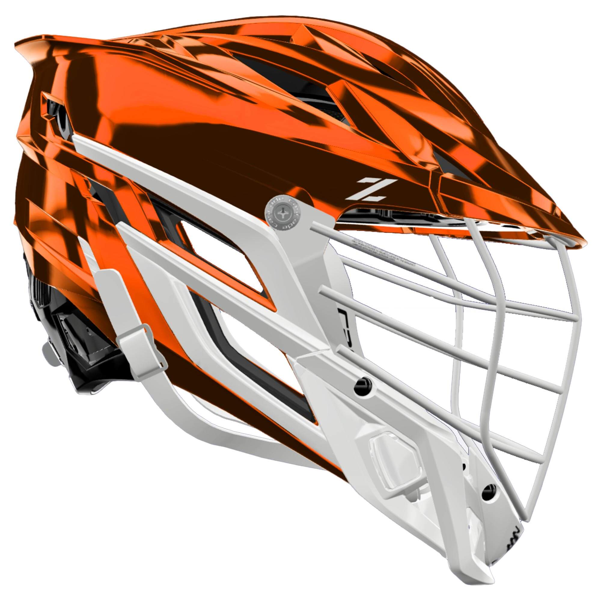 Cascade Z Lacrosse Helmet - Orange Chrome Shell - White Mask - White Chin - White Strap | Top String Lacrosse