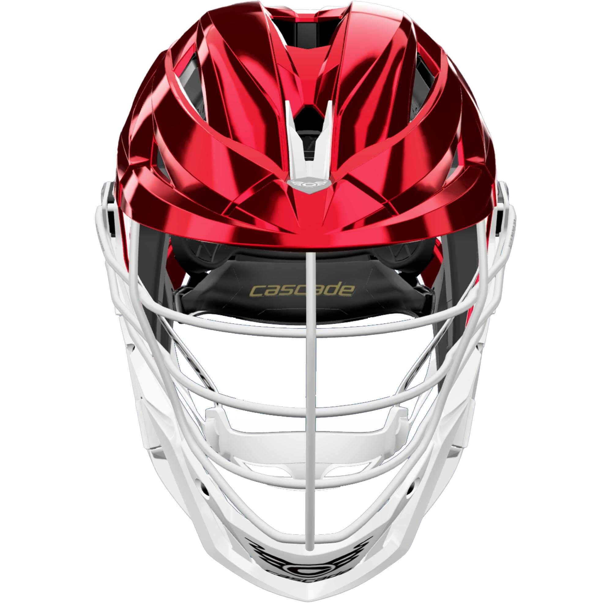 Cascade Z Lacrosse Helmet - Red Chrome Shell - White Mask - White Chin - White Strap  | Top String Lacrosse