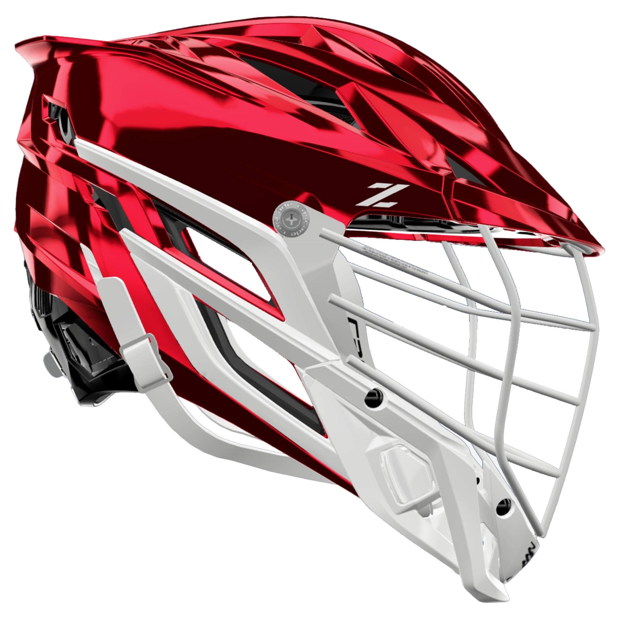 Cascade Z Lacrosse Helmet - Red Chrome Shell - White Mask - White Chin - White Strap  | Top String Lacrosse