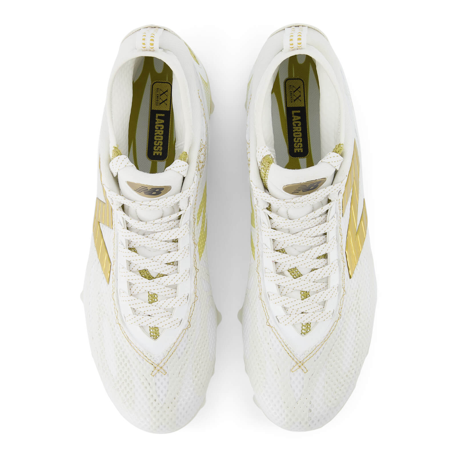 New Balance Freeze 5 Lacrosse Cleats - Limited Edition White - Gold | Top String Lacrosse