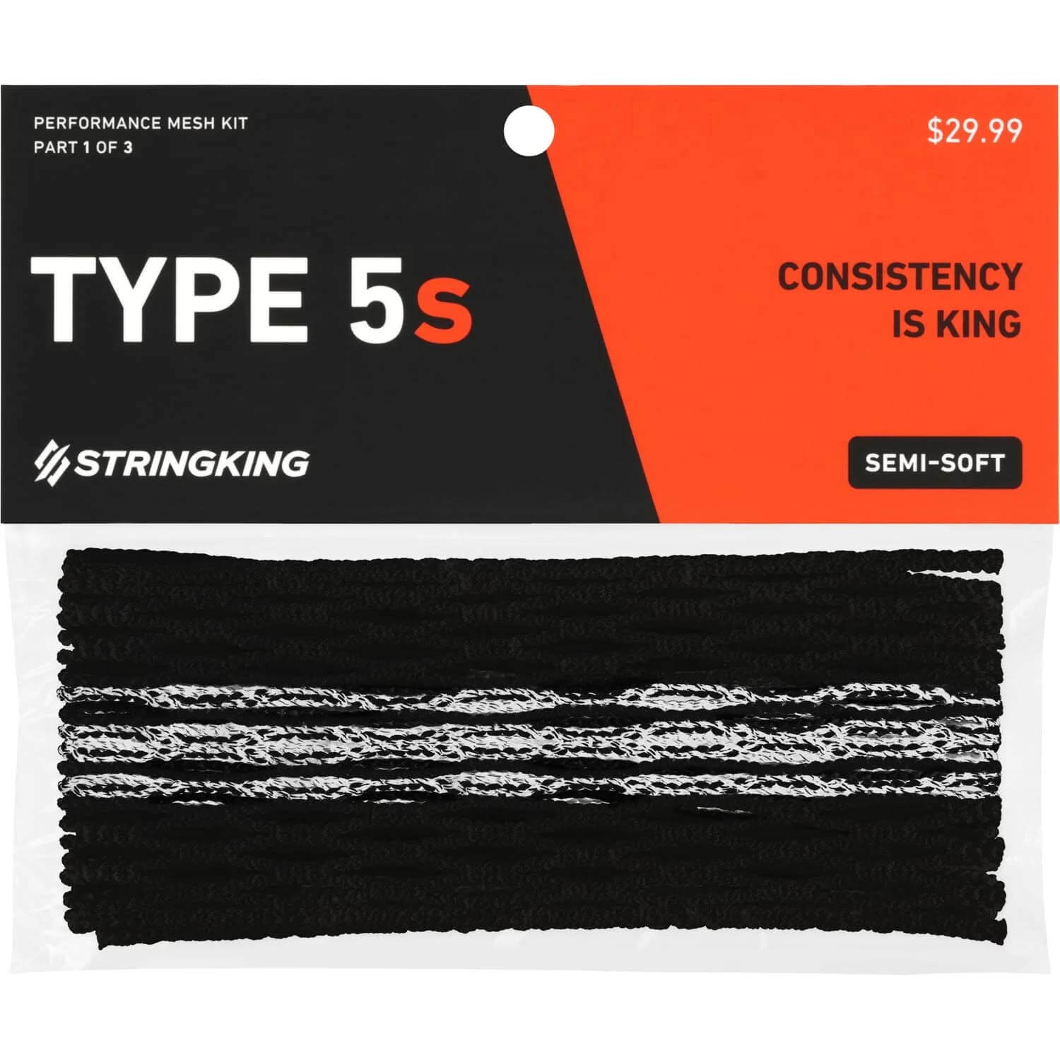 StringKing Type 5s Tracer Lacrosse Mesh - Black and White | Top String Lacrosse