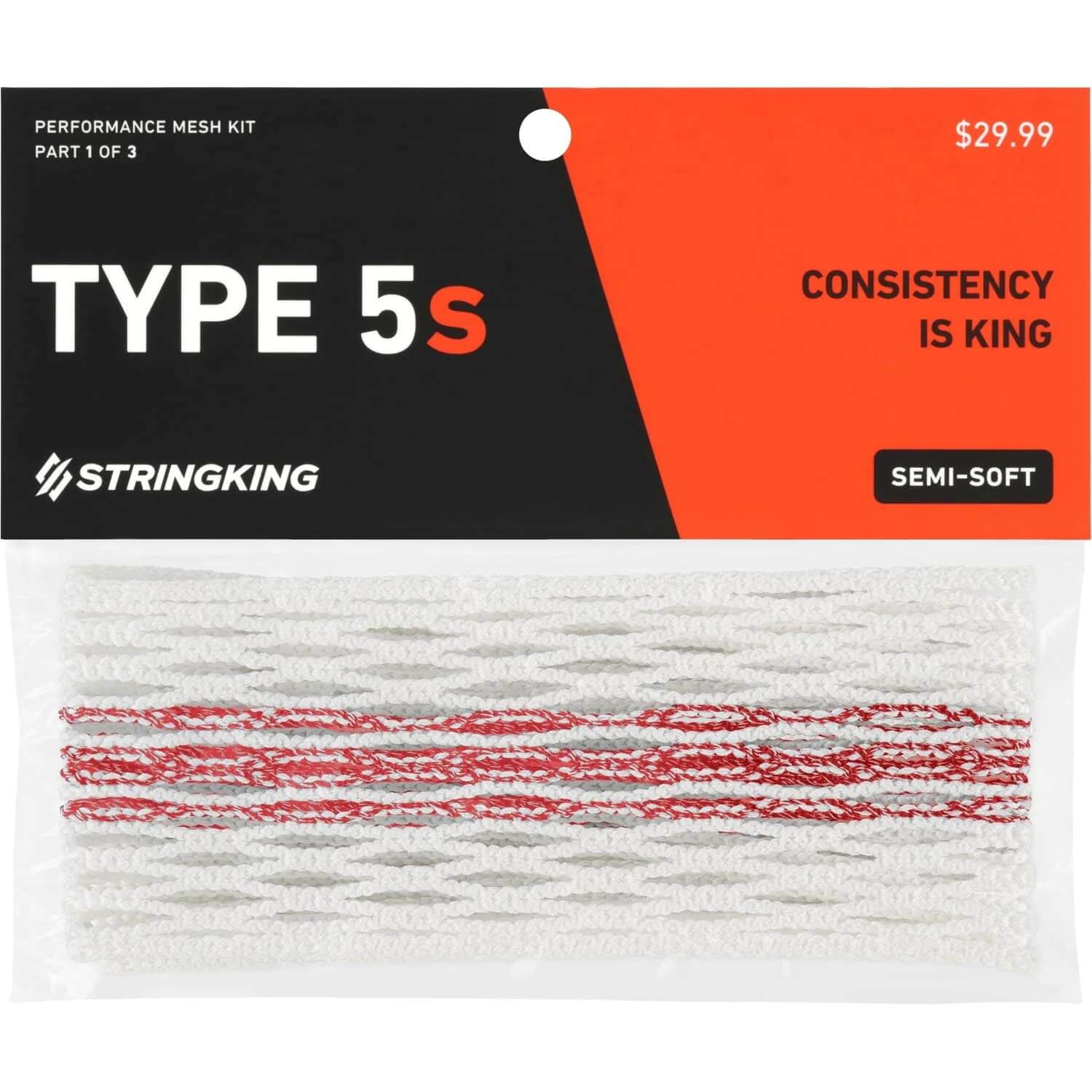 StringKing Type 5s Tracer Lacrosse Mesh - Red | Top String Lacrosse