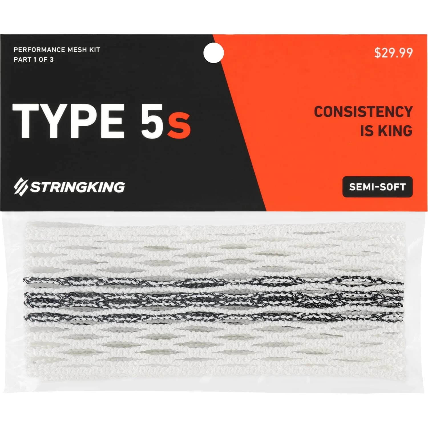 StringKing Type 5s Tracer Lacrosse Mesh - White and Black | Top String Lacrosse
