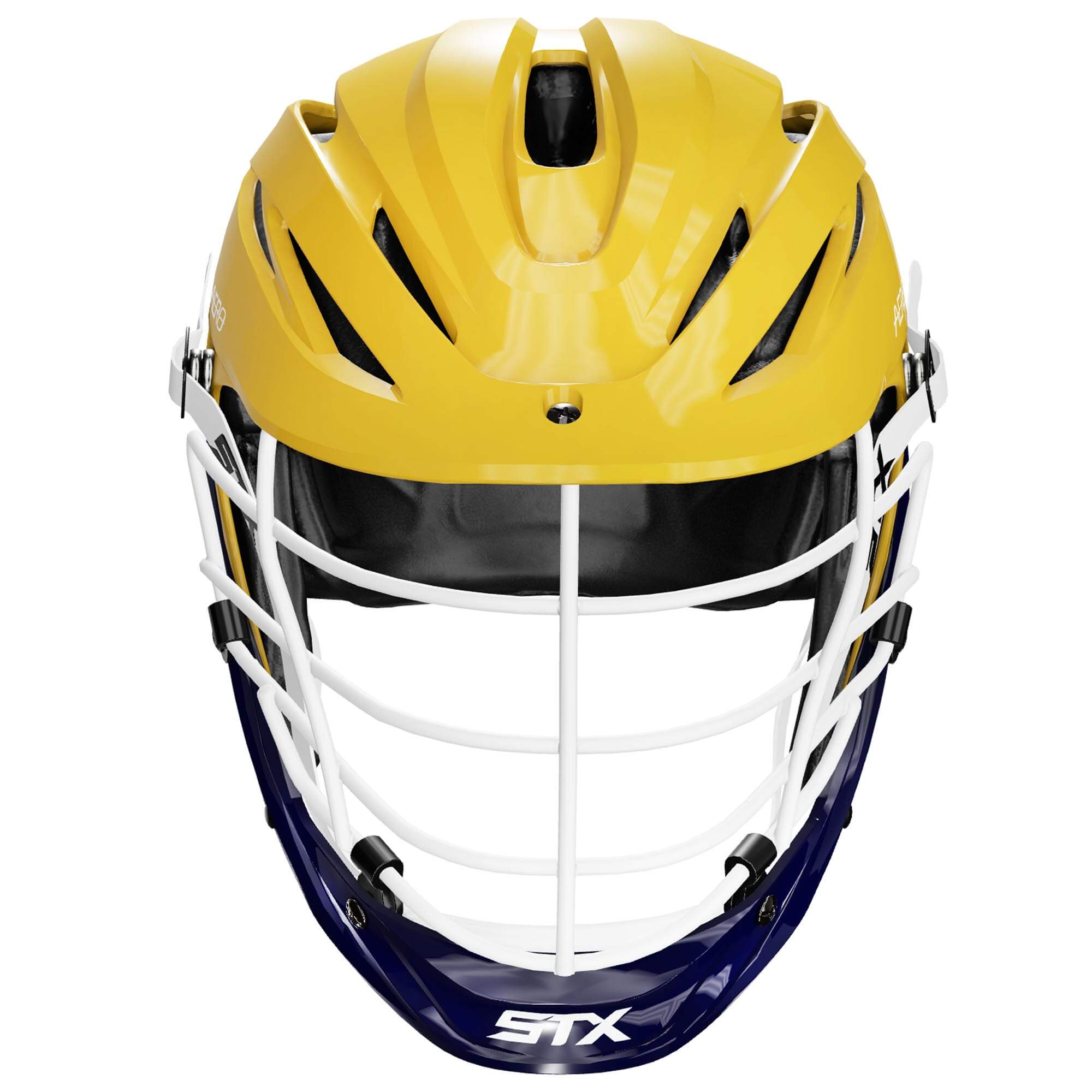 Athletic Gold Shell - White Mask - Navy Blue Chin - White Strap | Top String Lacrosse