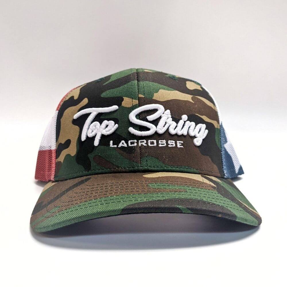 Top String Lacrosse Trucker Hat - Green Camo/ Stars & Stripes