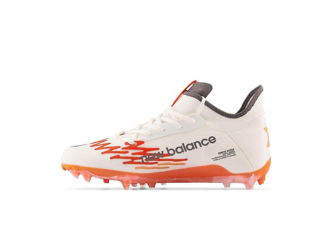 New Balance Burn X3 White/Orange/Grey Lacrosse Cleats - Top String Lacrosse